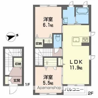 メゾンドゥボンヌール【2階】の間取り