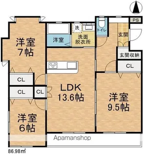 エクセルシオール城北【333号室】の間取り