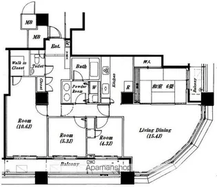 リズムタワーⅡ【21F-2号室】の間取り