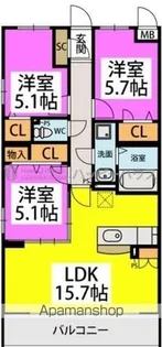 ハッピネス若葉台Ⅱ【3階】の間取り