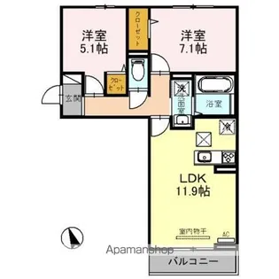 オーチャードヒル 参番館【1階】の間取り