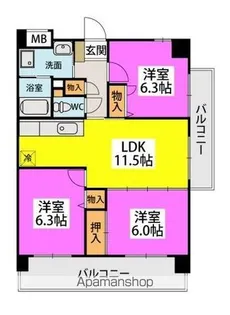 チュリス門松【4階】の間取り