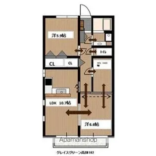 グレイスグリーン高畑【1階】の間取り