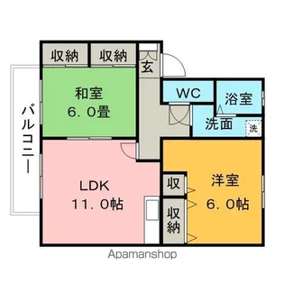 ハイカムール津福【1階】の間取り