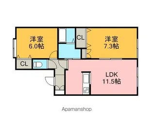 ハイツあねもね【201号室】の間取り