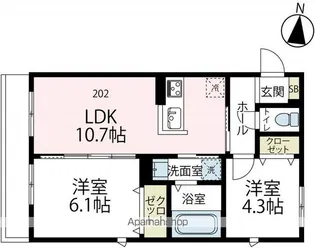 ツァプフェン鎌倉【202号室号室】の間取り