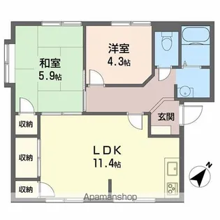 コートハウスコスモス C棟【C102号室】の間取り