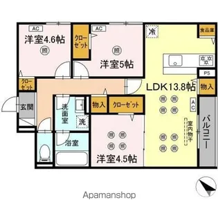 トリシア 東大利【3階】の間取り