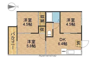 磐田グレイス第2コーポ【西201号室】の間取り