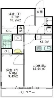 ヴェールメゾン篠原【103号室】の間取り