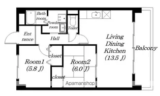 メゾンクレーネ弐番館【102号室】の間取り