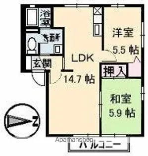 フレグランスKOZAI A・B棟【B202号室】の間取り