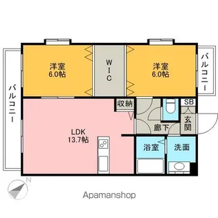 グランドゥール【205号室】の間取り