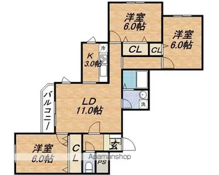 グランディール伏見【1階】の間取り