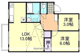 2LDKの間取り画像
