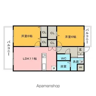 デ・ゾン カタブチ【202号室】の間取り