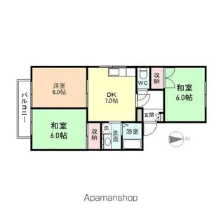 スカイコーポ三日曽根C棟【102号室】の間取り