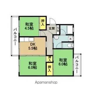 京町第二団地1棟【5階】の間取り