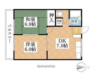 シャンポールモリB【1B号室】の間取り