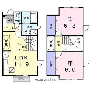 アンセートル城屋敷 B【1階】の間取り
