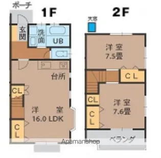 愛媛県松山市和泉南1丁目【テラスハウス】の間取り