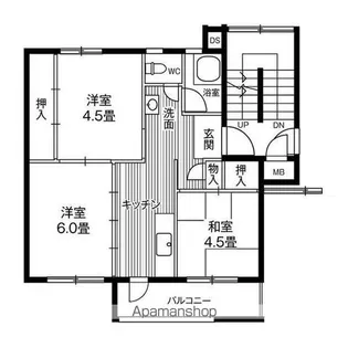 ビレッジハウス仙台鶴ケ谷五丁目3号棟【4階】の間取り