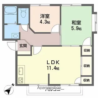 2LDKの間取り画像