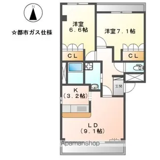 プランドール(九之坪)【1階】の間取り
