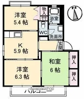 サンバリュージュ【C202号室】の間取り