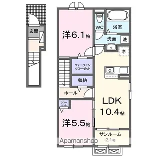 フォンテーヌⅢ B【2階】の間取り