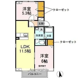 ハイカムール川口 A棟【2階】の間取り