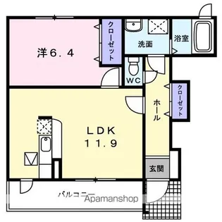サンフィールド・KU A【1階】の間取り