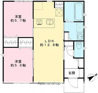 クインテット土生【B号室号室】の間取り