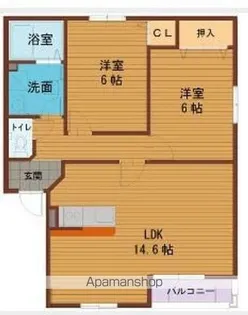 2LDKの間取り画像