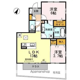 ヴィルヌーブ伍番街 D棟【1階】の間取り
