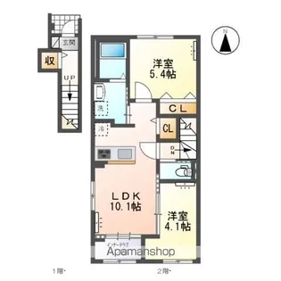 木曽川町門間南屋敷新築アパート【2階】の間取り