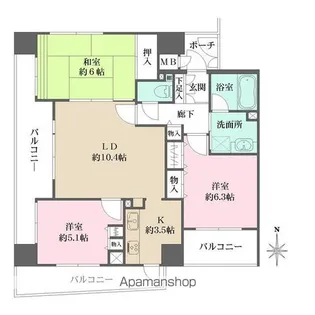 ファミール夕陽ヶ丘学園坂【8階】の間取り
