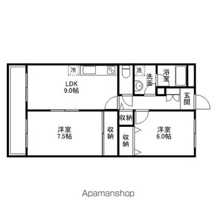 ハイ・アルブル迎田【202号室】の間取り