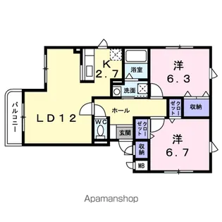 五稜郭ピュアーⅠ【2階】の間取り