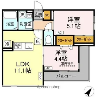 セレスティア細田B【1階】の間取り