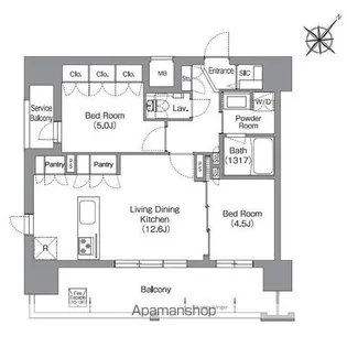 シーズンフラッツ渡辺通【1302号室】の間取り