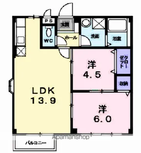 パークハイツ小原田【2階】の間取り