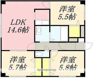 シティパレス的場【403号室】の間取り