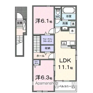 ボンシャンス B【2階】の間取り