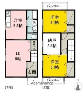 エストレア北土居【102号室】の間取り