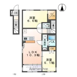 (仮称)向中野道明アパート工事【2階】の間取り