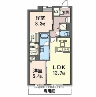 オカバ姫路青山シャーメゾン B【1階】の間取り