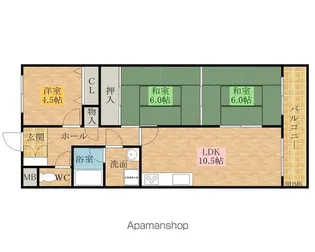 グランディール岸和田【3階】の間取り