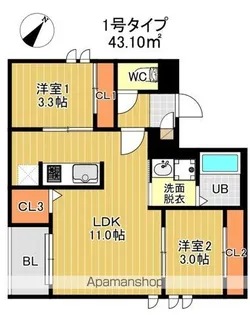 REGALEST MAPLE千早【3階】の間取り