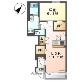 1LDKの間取り画像